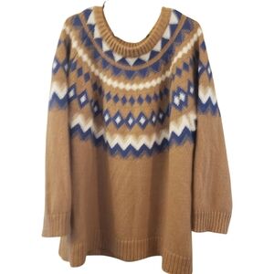 Lane Bryant Tan and Blue Geometric Sweater